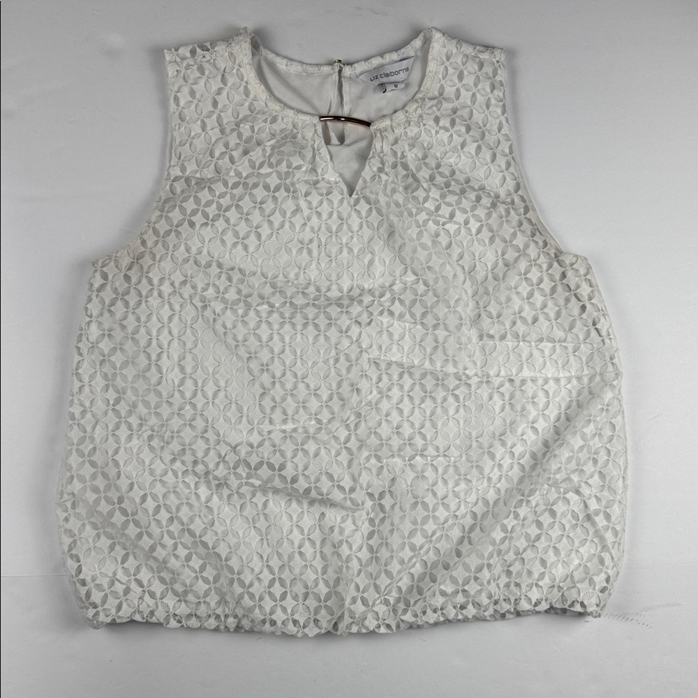 Liz Claiborne White Textured Sleeveless Blouse